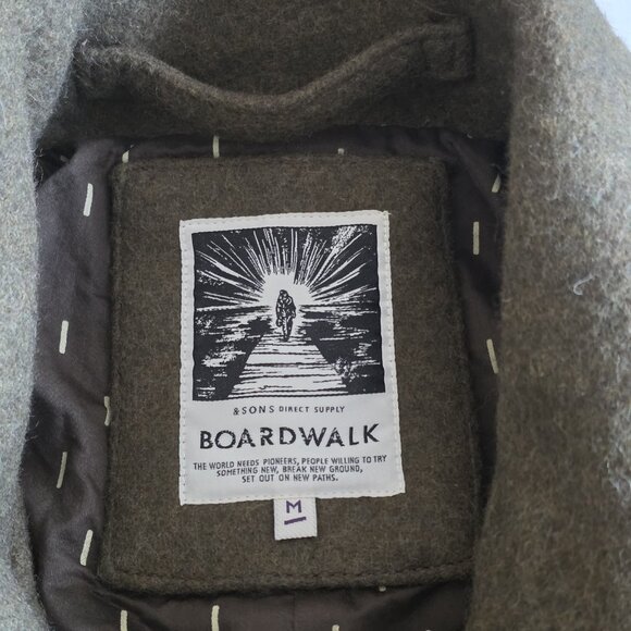 & Sons Heavy Wool Blend Peacoat Mens M Military Green Elbow Patches Storm Collar - Picture 3 of 16